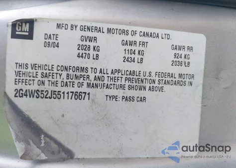 2005 Buick Century from USA, damaged, VIN 2G4WS52J551176671